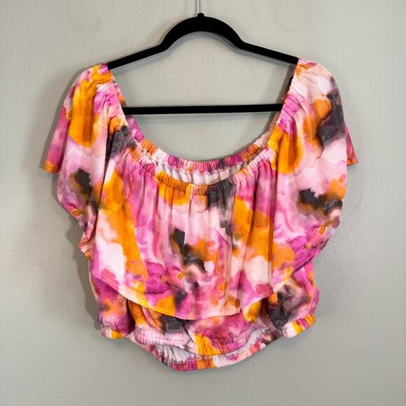 Torrid Skirt Set Womens Size 2 Pink Floral Print Tie Dye Crop Off Shoulder NWT - Picture 10 of 16
